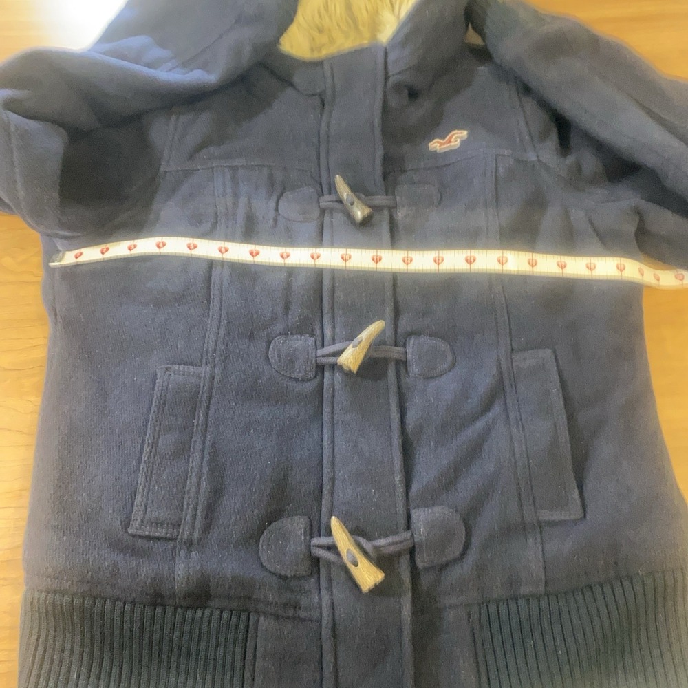 Hollister Y2K Navy Faux Fur Lined Hooded Toggle Jacket Size L - Picture 9 of 10